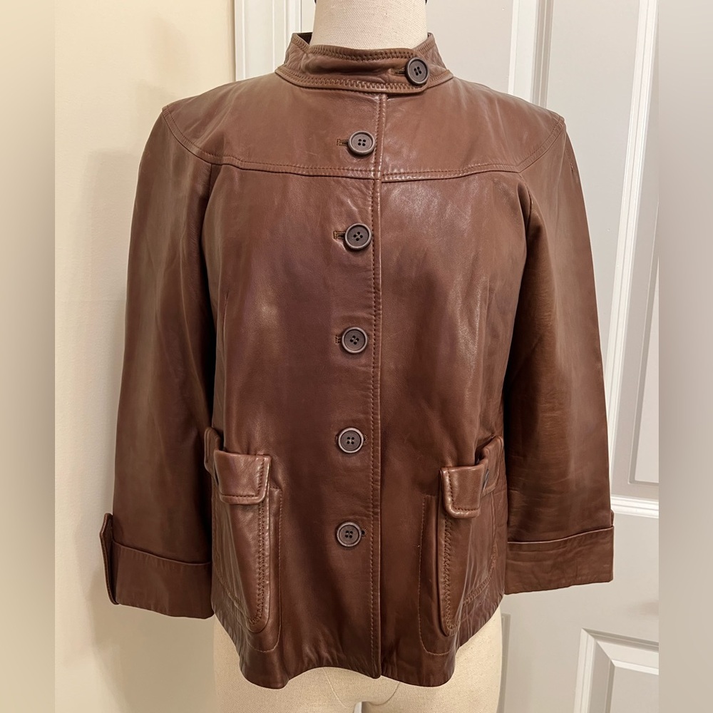 Brunello Cucinelli Rich Brown Leather Button-Front Jacket